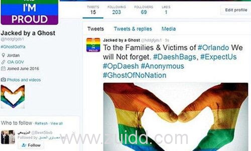 恐怖组织IS推特账户上的资料照片被彩虹旗同性恋游行标志等取代